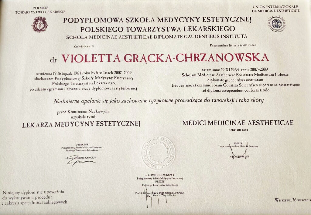 certyfikat podyplomowej szkoly medyczne